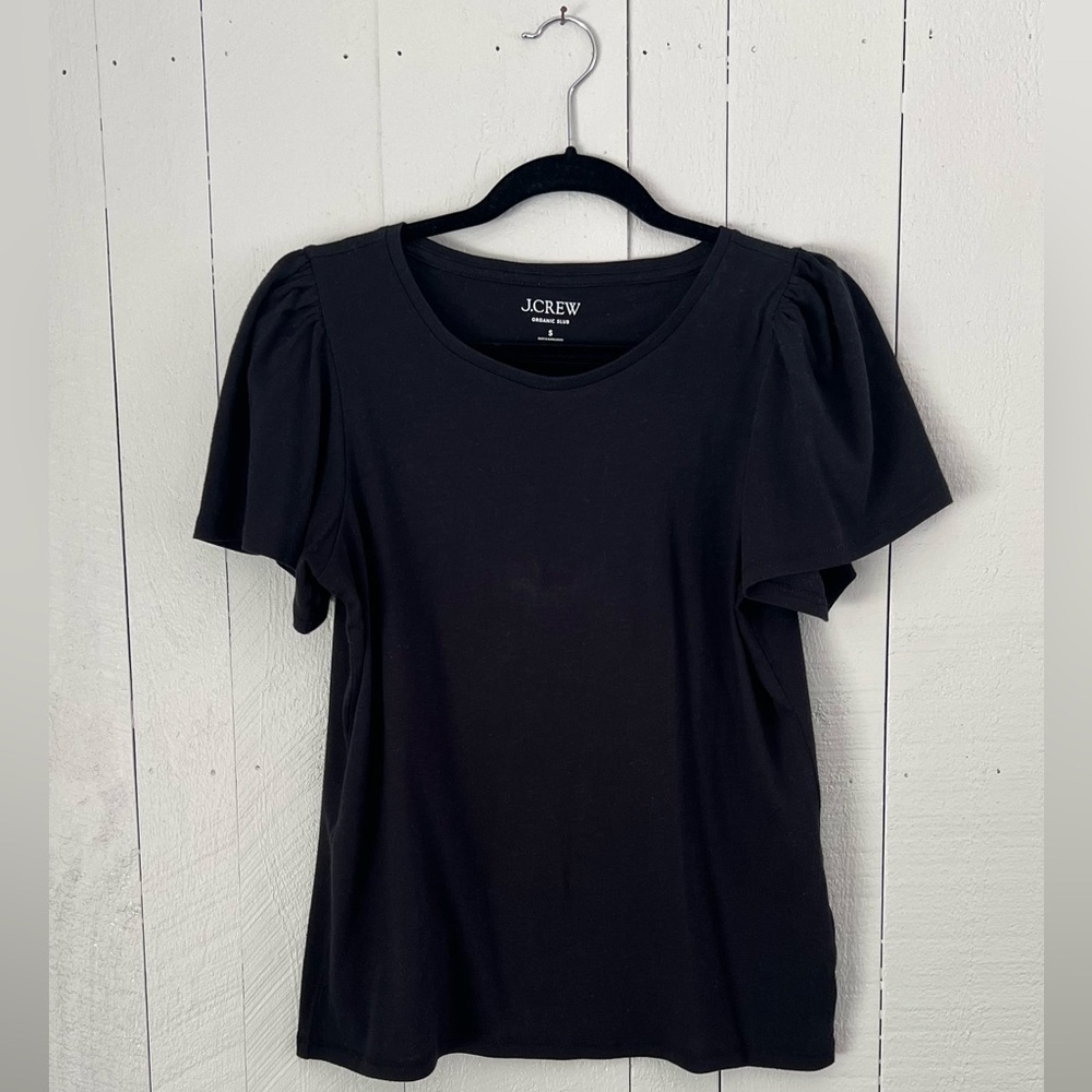 J Crew Organic Black Flutter Short Sleeve Tee